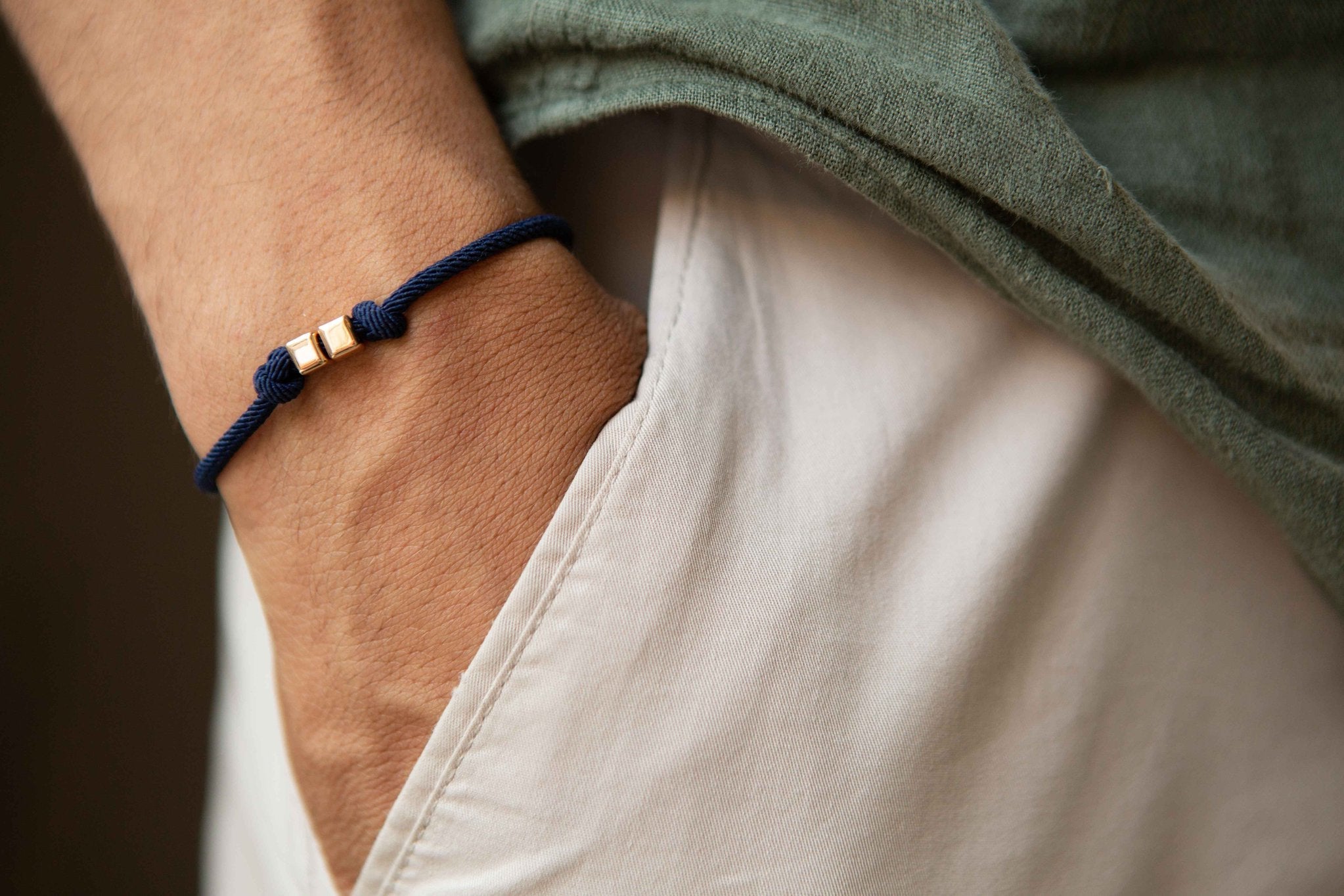 Double Cube Rope Men Bracelet