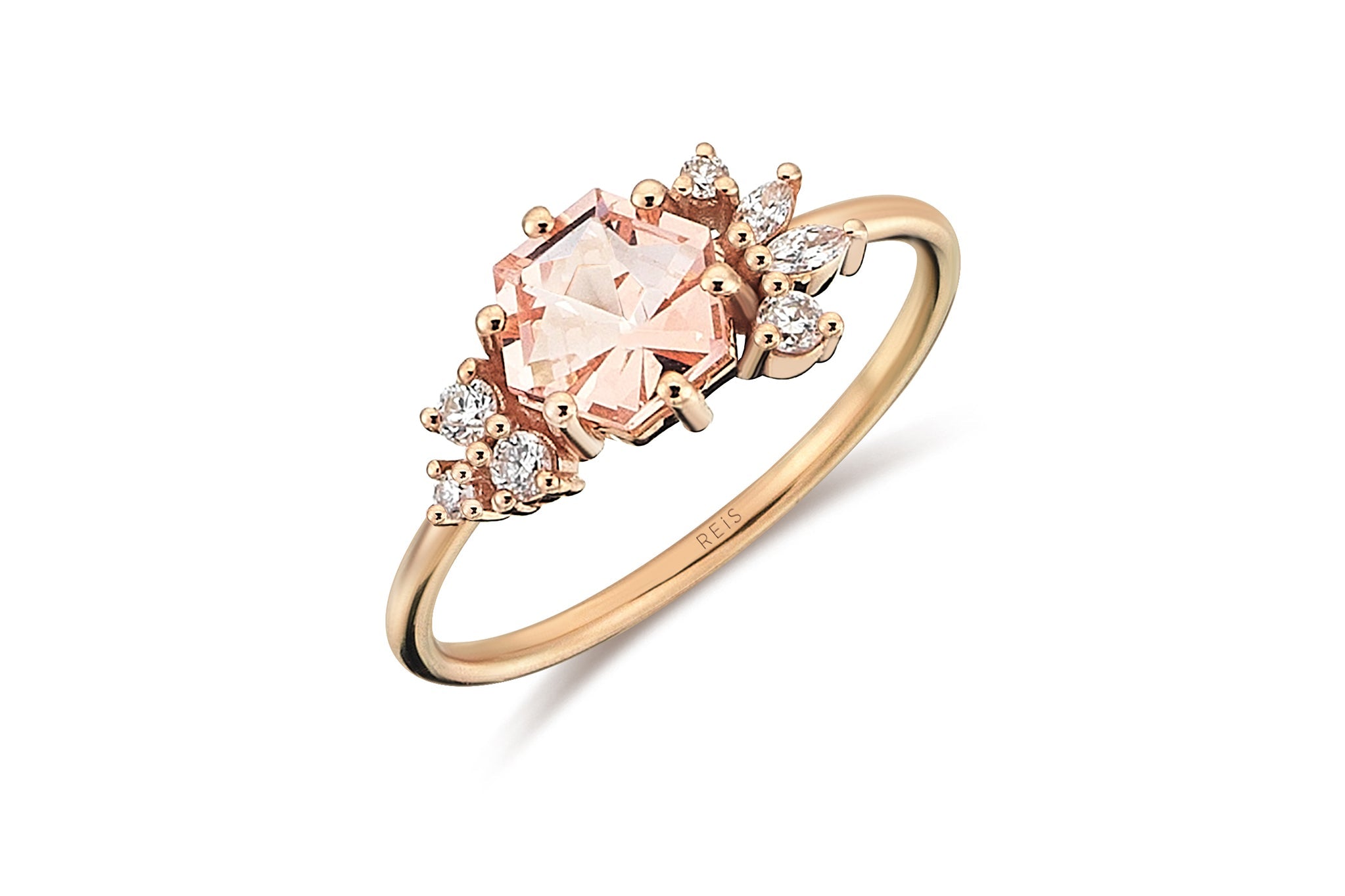 Morganite Hexa Diamond Ring